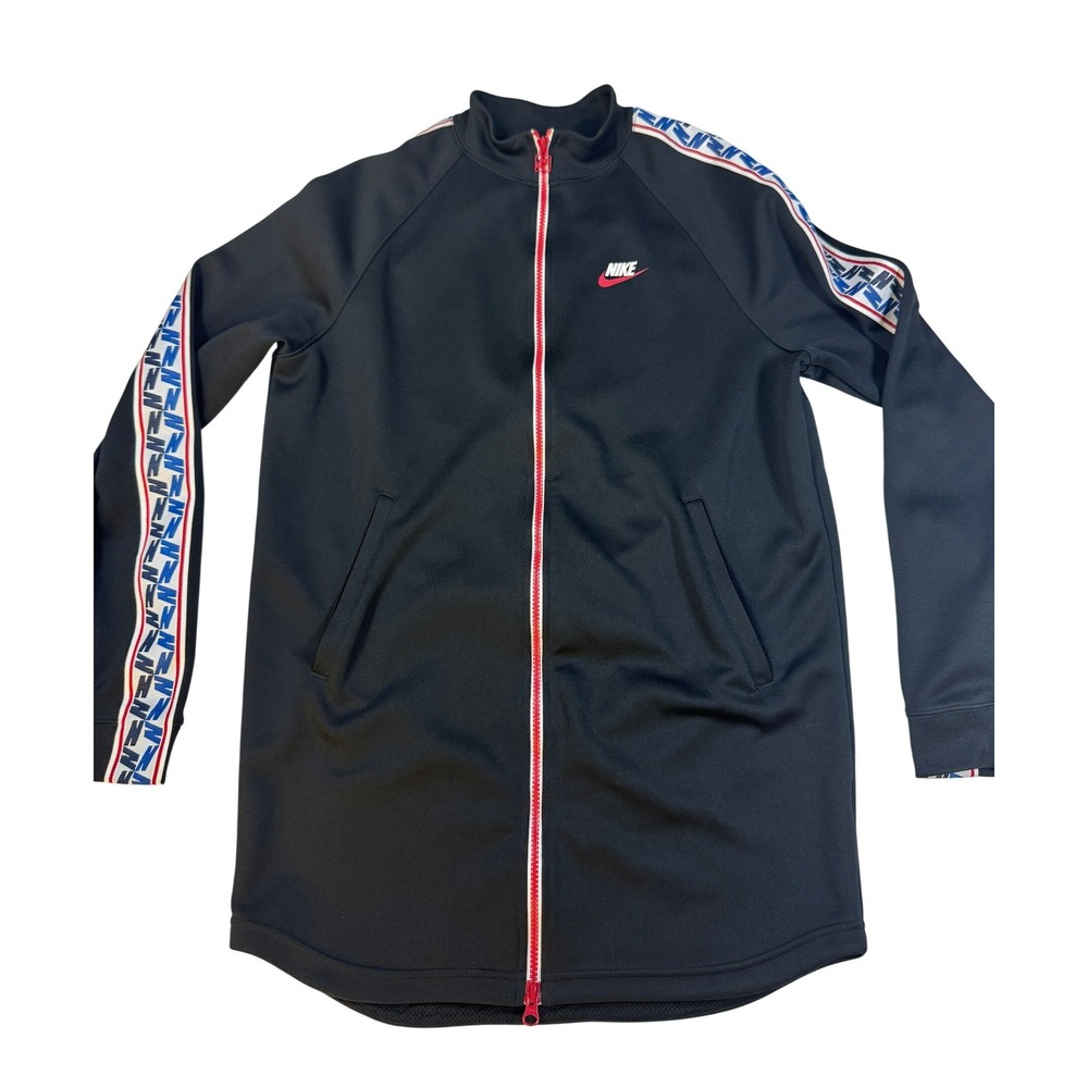 Nike Sportswear Mens Track Jacket Black Red White Logo Tape AJ2681-010 Fits Med